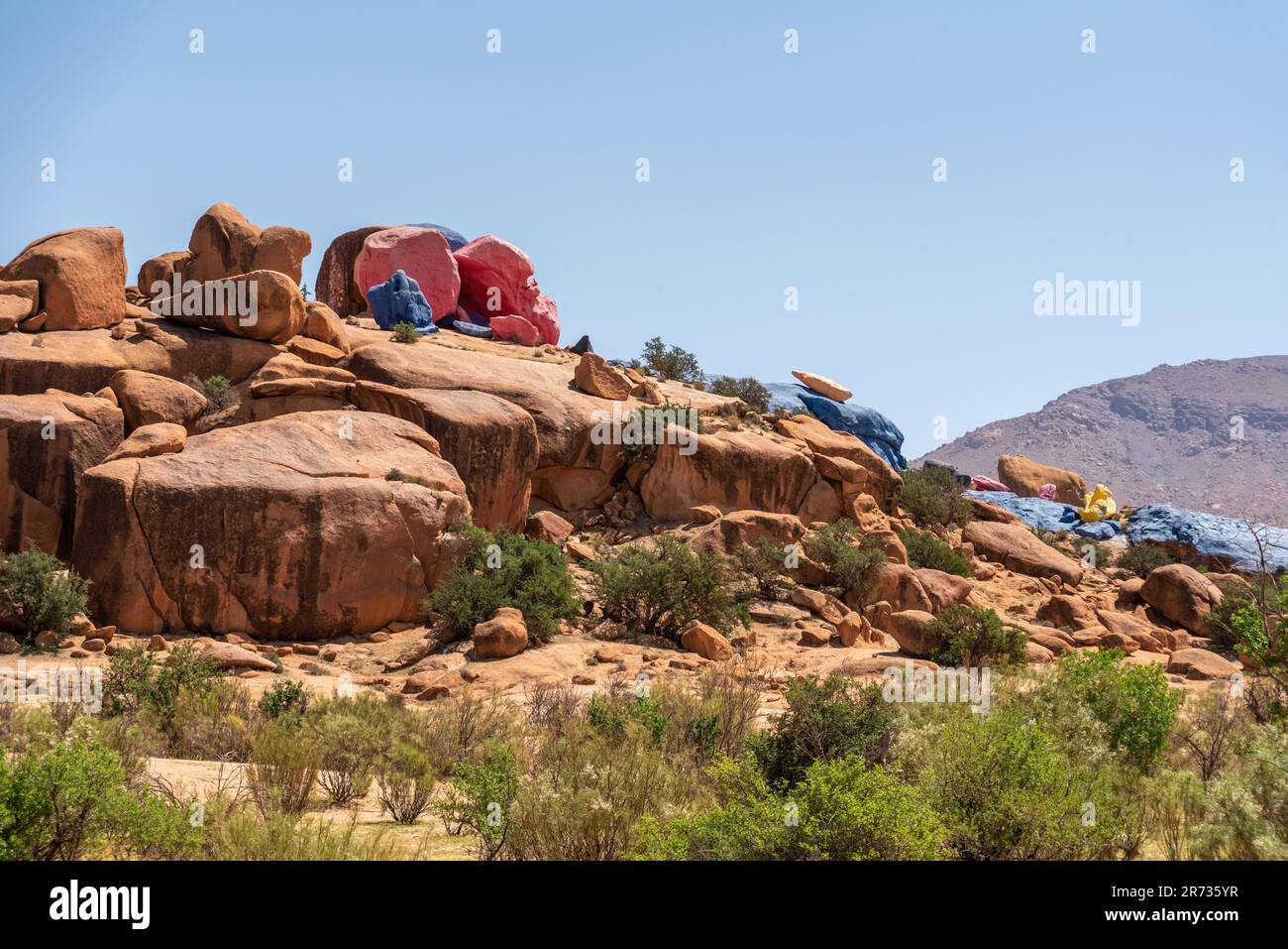 Famous painted rocks in the Tafraoute valley in South Morocco Stock Photo