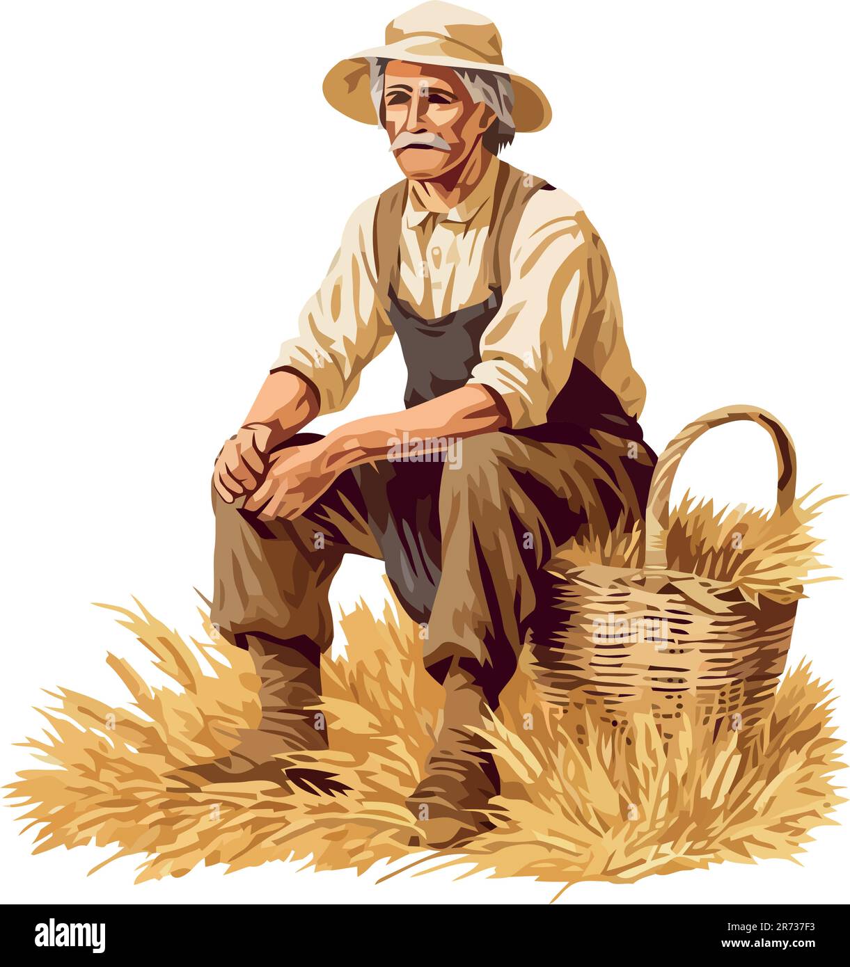 Old farmer smiling, harvesting ripe wheat outdoors Stock Vector Image ...
