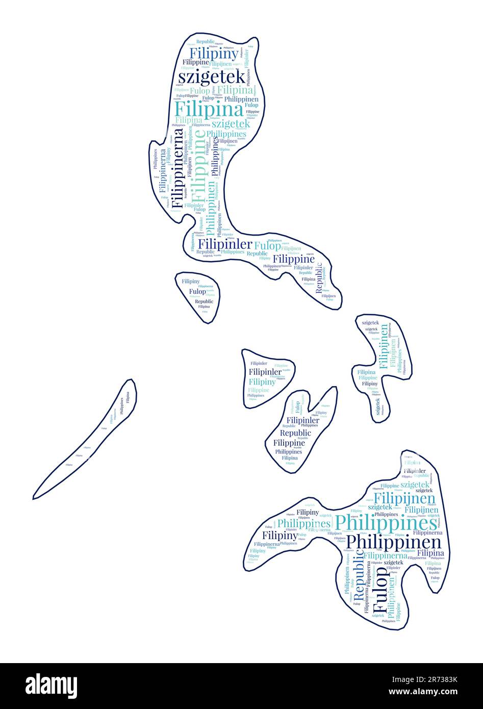Philippines shape filled with country name in many languages