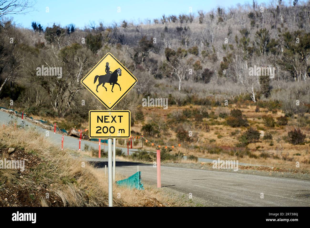 Yellow caution sign warning of Horse Riders near Wares Yards Camping ...