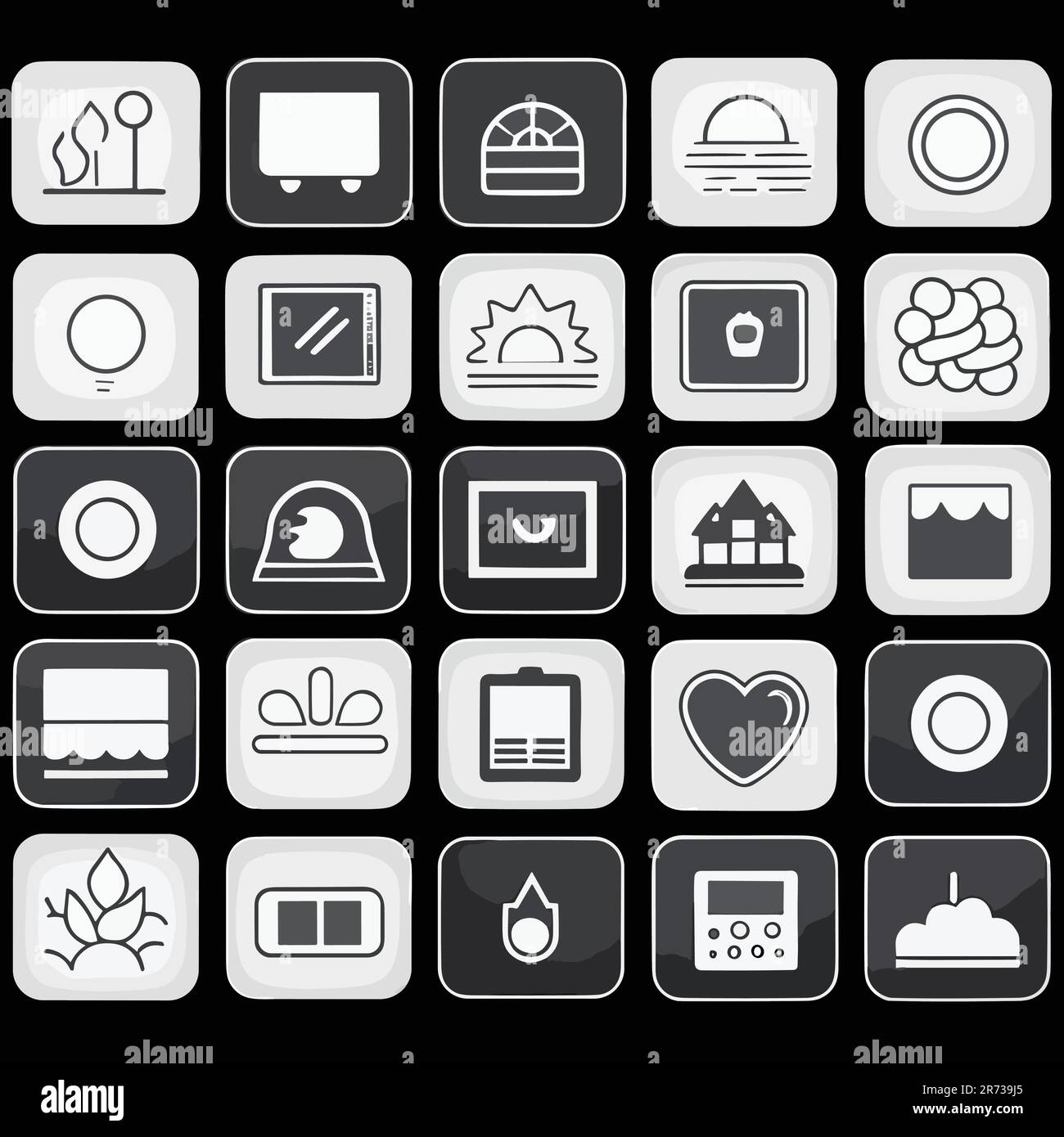 Set of mobile app icons black and white vector user hi-res stock