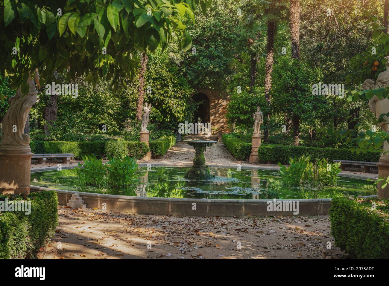 French Garden Fountain and sculptures at Carmen de los Martires ...