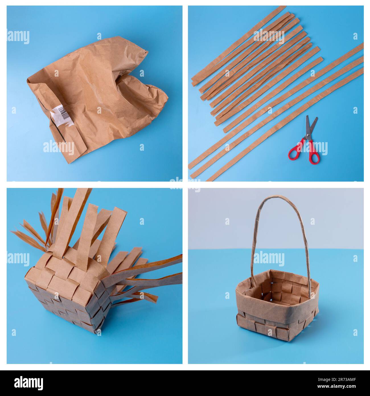 how to weave a simple paper basket, a stepbystep master class Stock