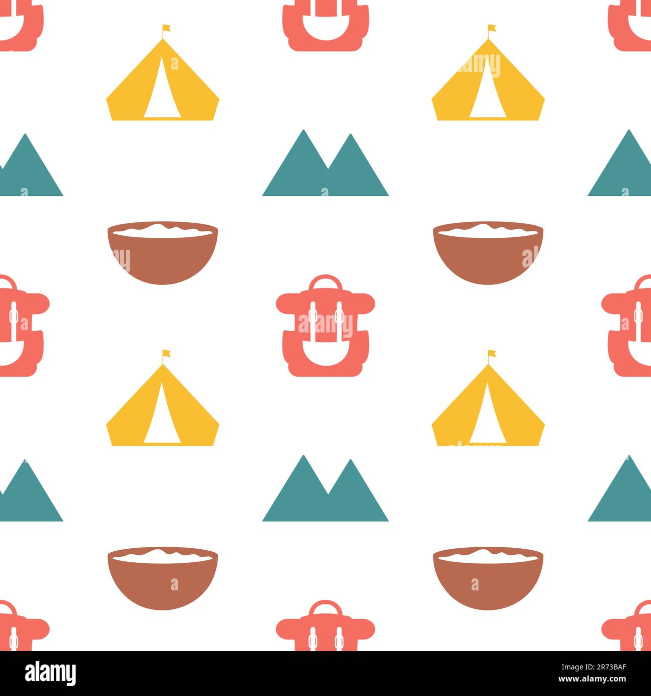 Summer Camp Seamless Pattern Design of Camping and Traveling in ...