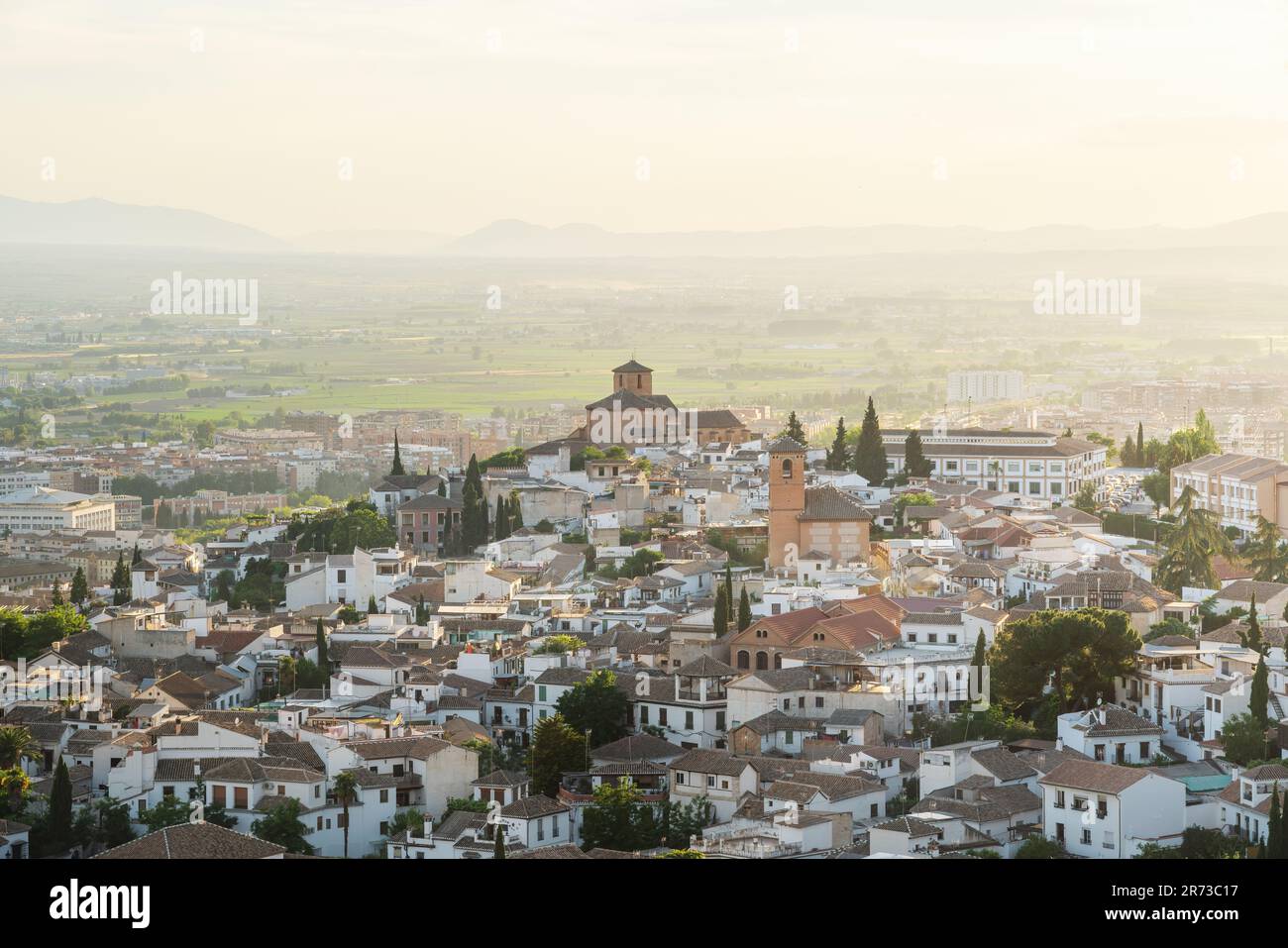 Aerial view of Church of San Bartolome and Church of San Cristobal - Granada, Andalusia, Spain Stock Photo