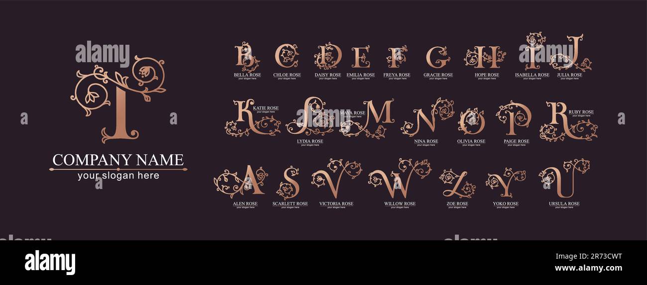 Collection of botanical, initial, letter female logos with rose organic ...