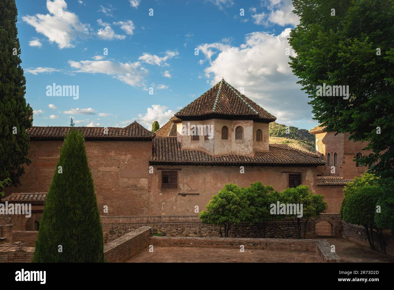 Tower of Hall of the Abencerrajes at Nasrid Palaces of Alhambra - Granada, Andalusia, Spain Stock Photo