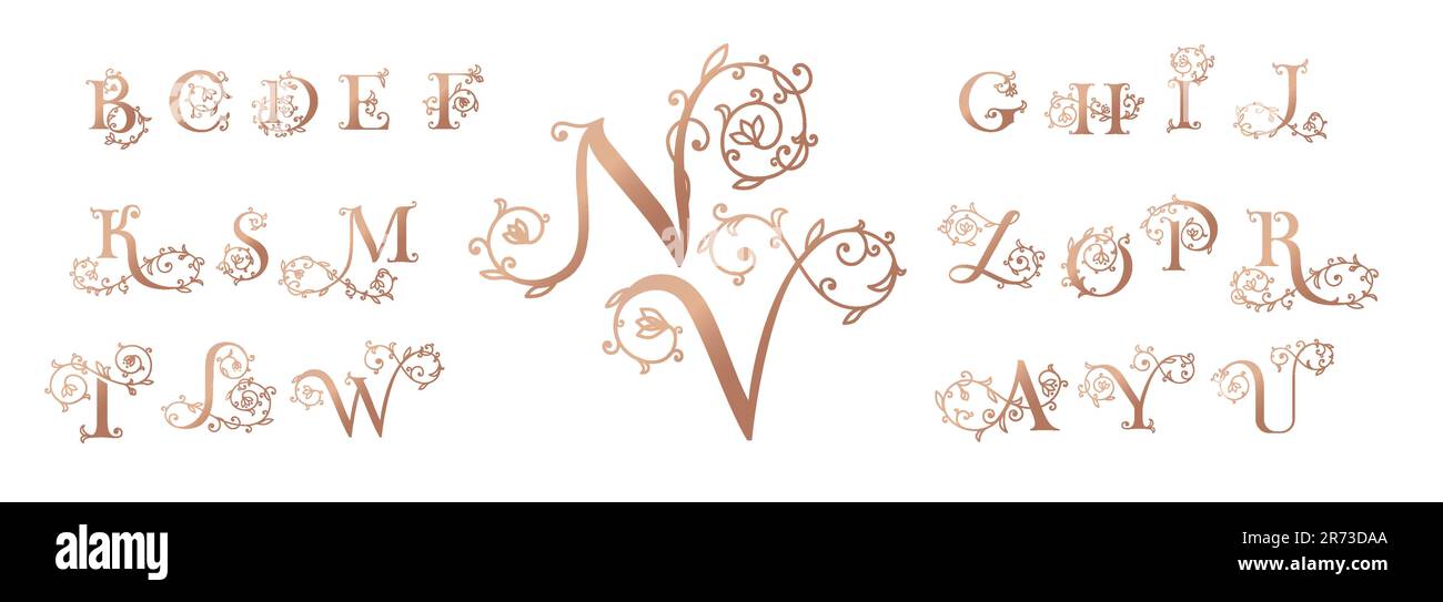 Collection of botanical, initial, letter female logos with rose organic ...
