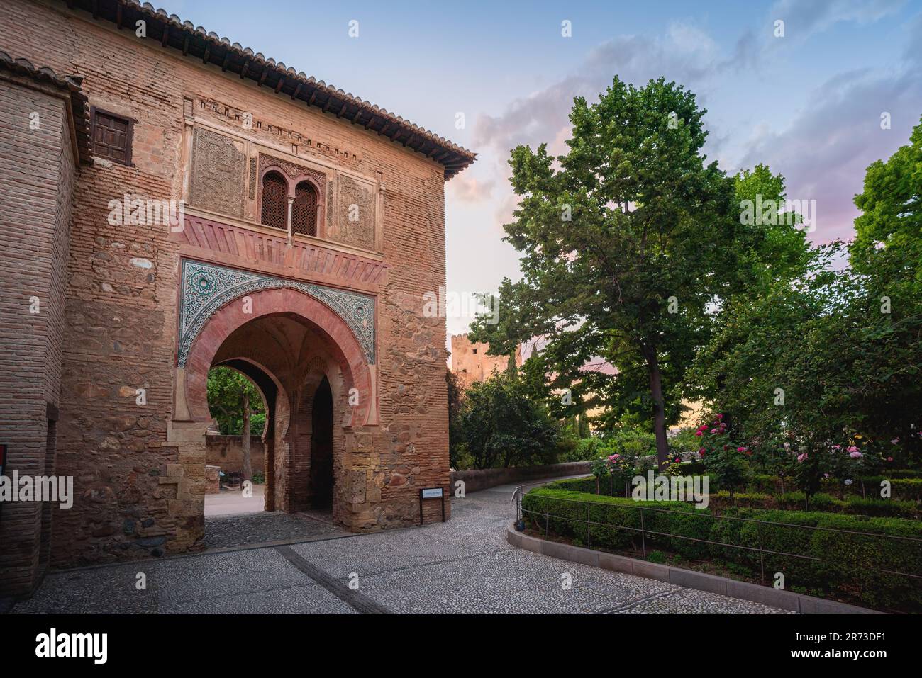 Wine Gate (Puerta del Vino) at Alhambra at sunset - Granada, Andalusia, Spain Stock Photo