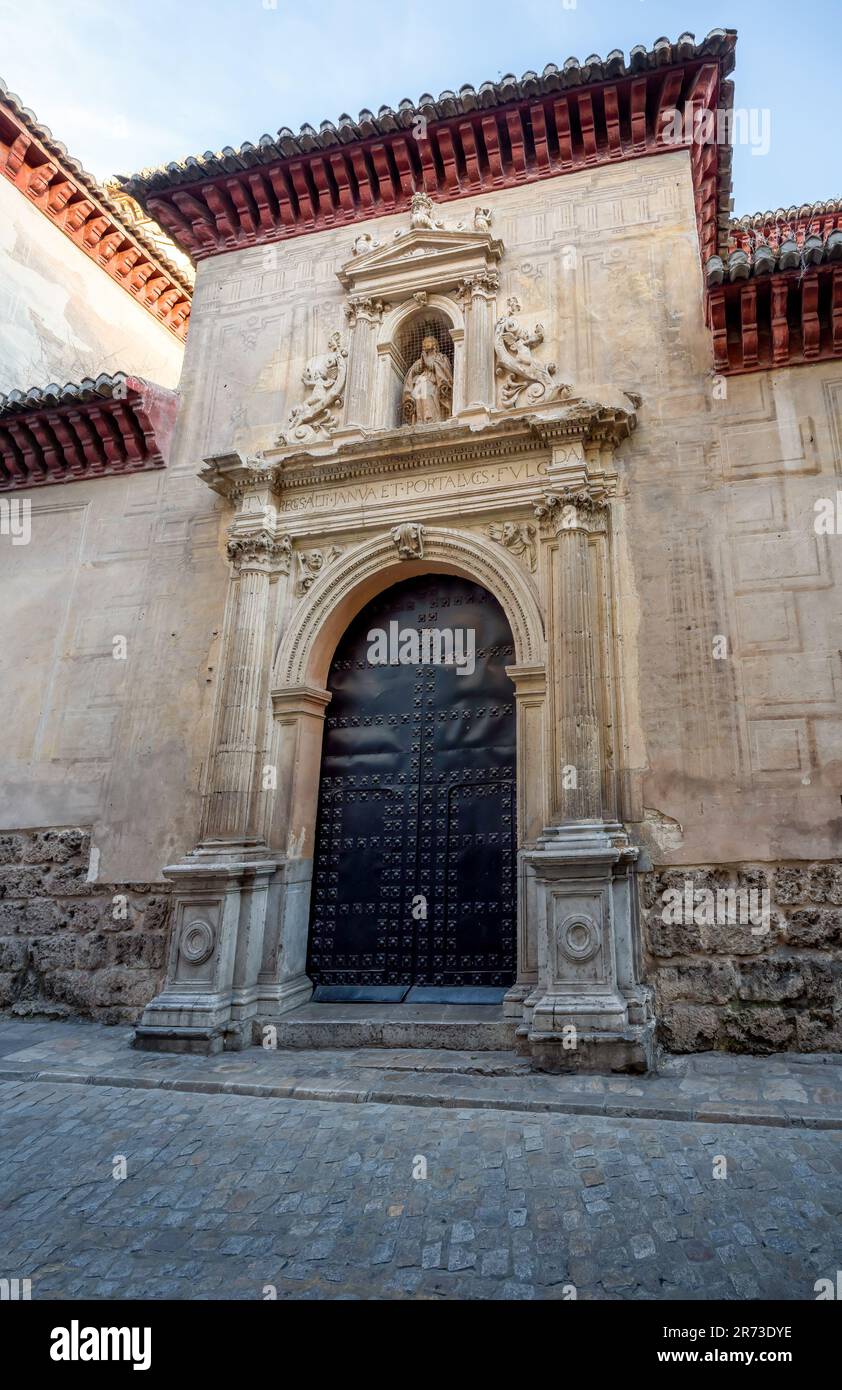 Door of Church of St. Peter and St. Paul  (Iglesia de San Pedro y San Pablo) - Granada, Andalusia, Spain Stock Photo