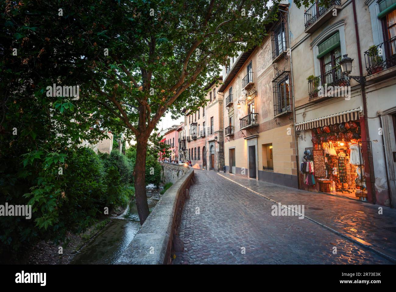 Famous Carrera del Darro Street - Granada, Andalusia, Spain Stock Photo