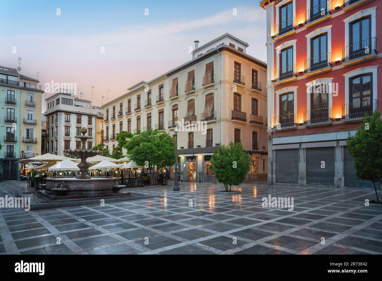 Plaza Nueva Square at Sunset - Granada, Andalusia, Spain Stock Photo