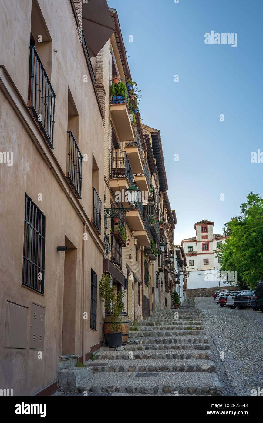 Cuesta de La victoria Street near Paseo de los Tristes - Granada, Andalusia, Spain Stock Photo