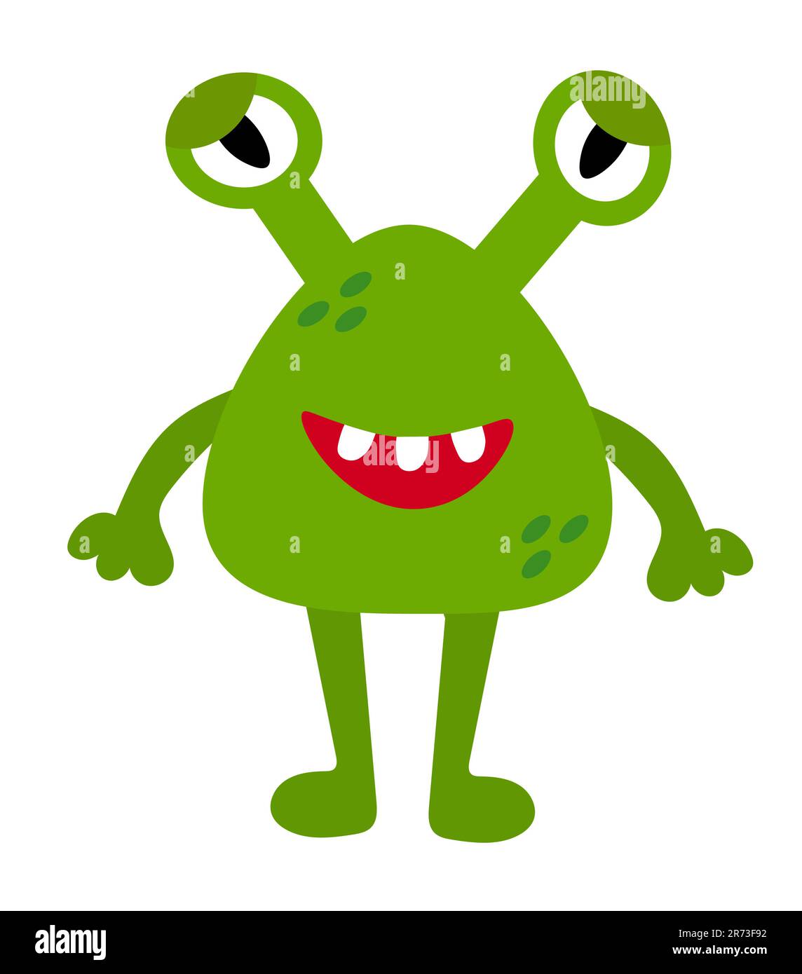Cartoon green goggleeyed monster. Kids character design for poster