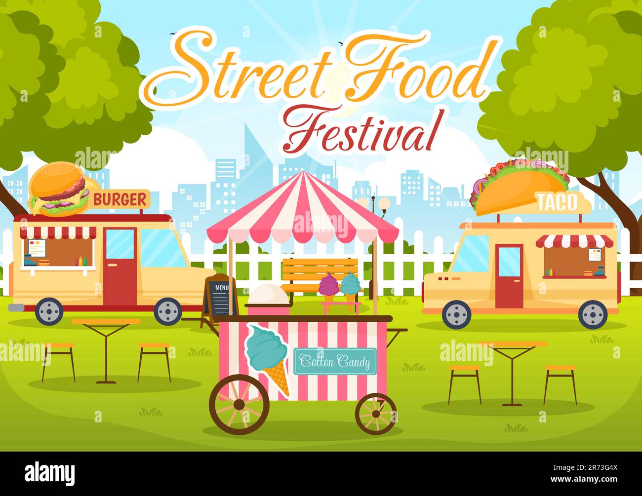 Street Food Festival Event Vector Illustration with People and Foods ...