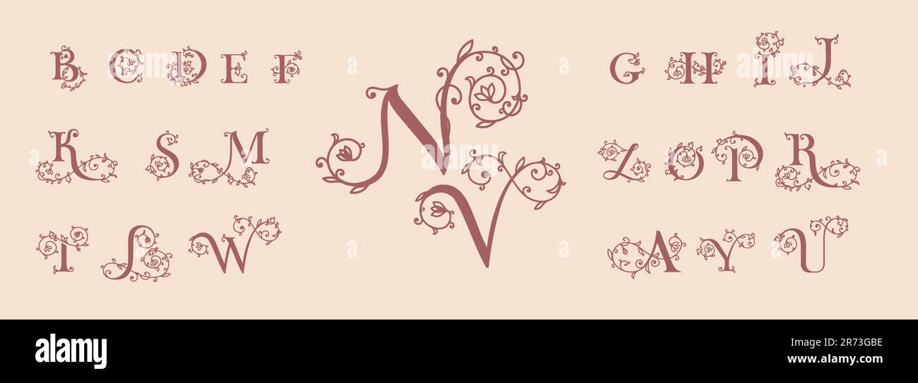 Collection of botanical, initial, letter female logos with rose organic ...