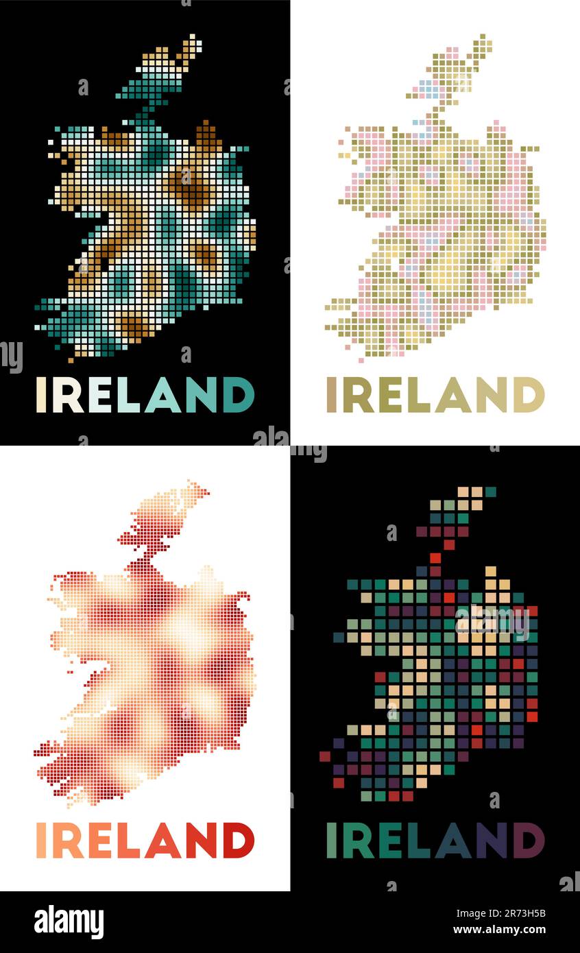 Ireland map. Collection of map of Ireland in dotted style. Borders of