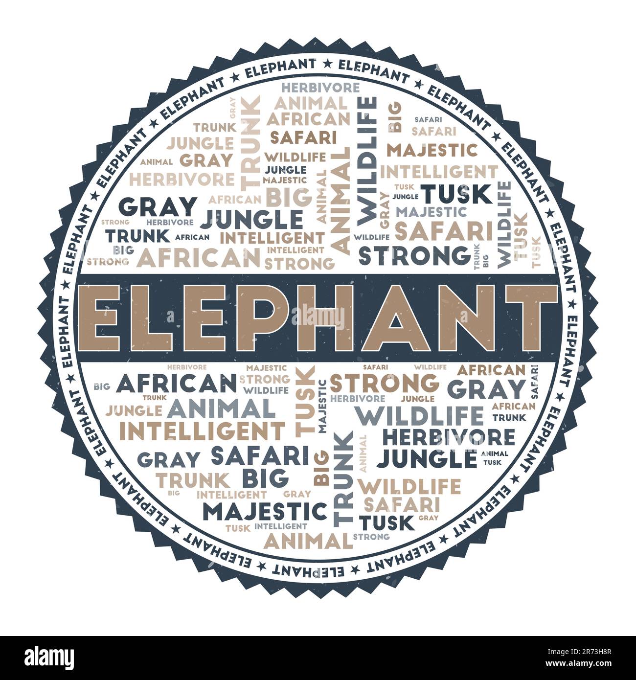 ELEPHANT word image. Elephant concept with word clouds and round text. Nice colors and grunge