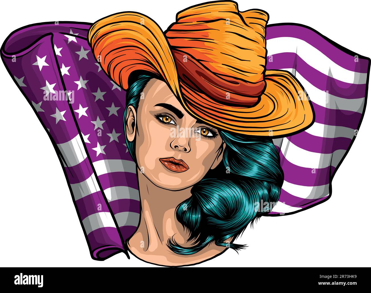 Cowboy girl face with hat Vector Illustration draw Stock Vector Image