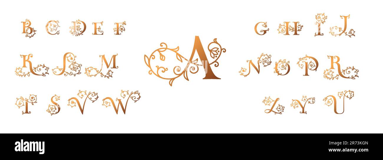 Collection of botanical, initial, letter female logos with rose organic ...