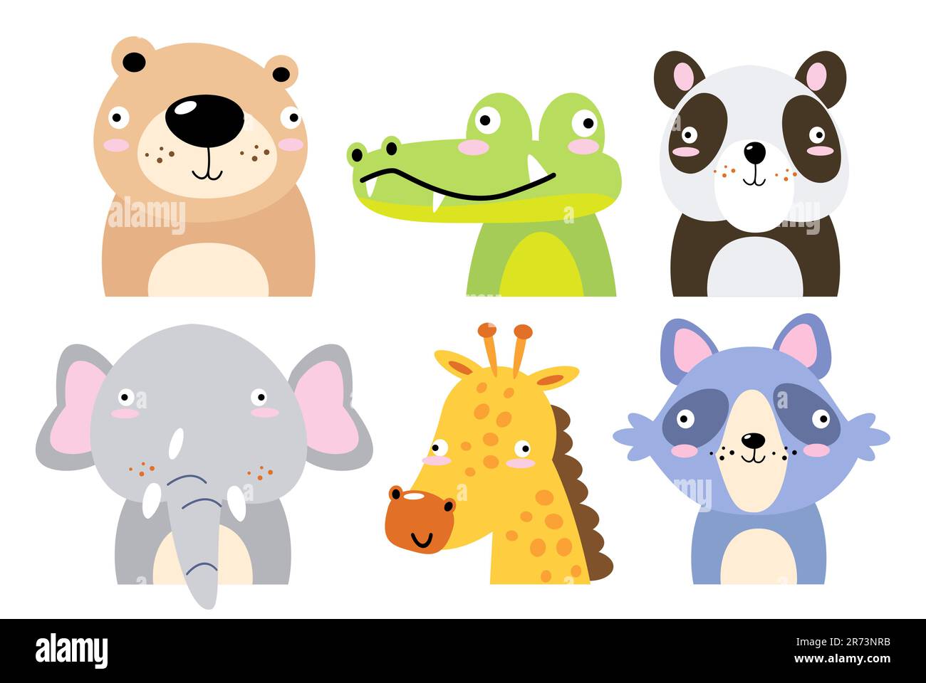 Set of wildlife animals . Dumb face . Vector illustration . Stock Vector