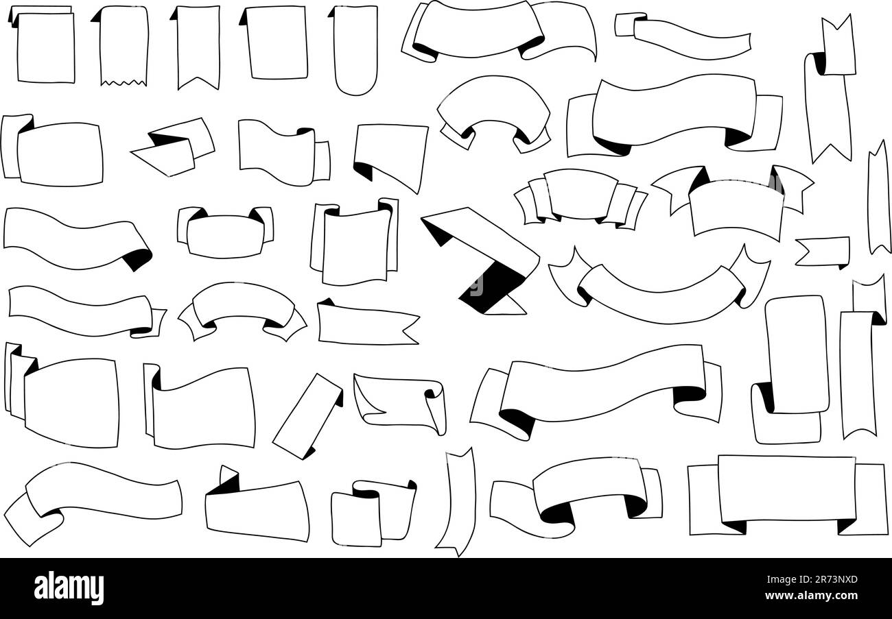 Ribbon banners. Doodle collection. Isolated vector hand drawn of ...