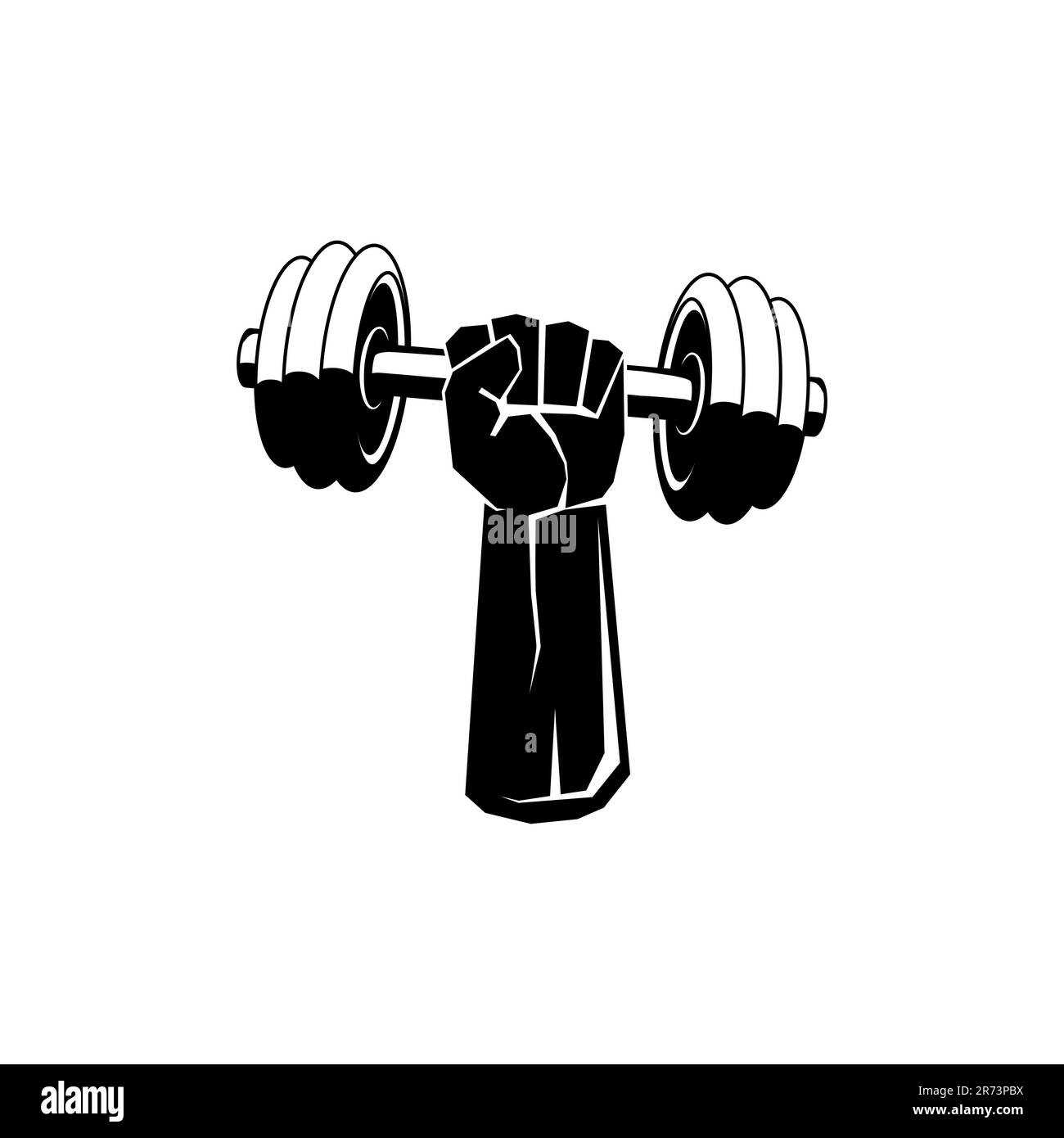 Hand holding dumbbell. Fist with dumbbell. Hand grasping dumbbell. Fitness logo design. Vector