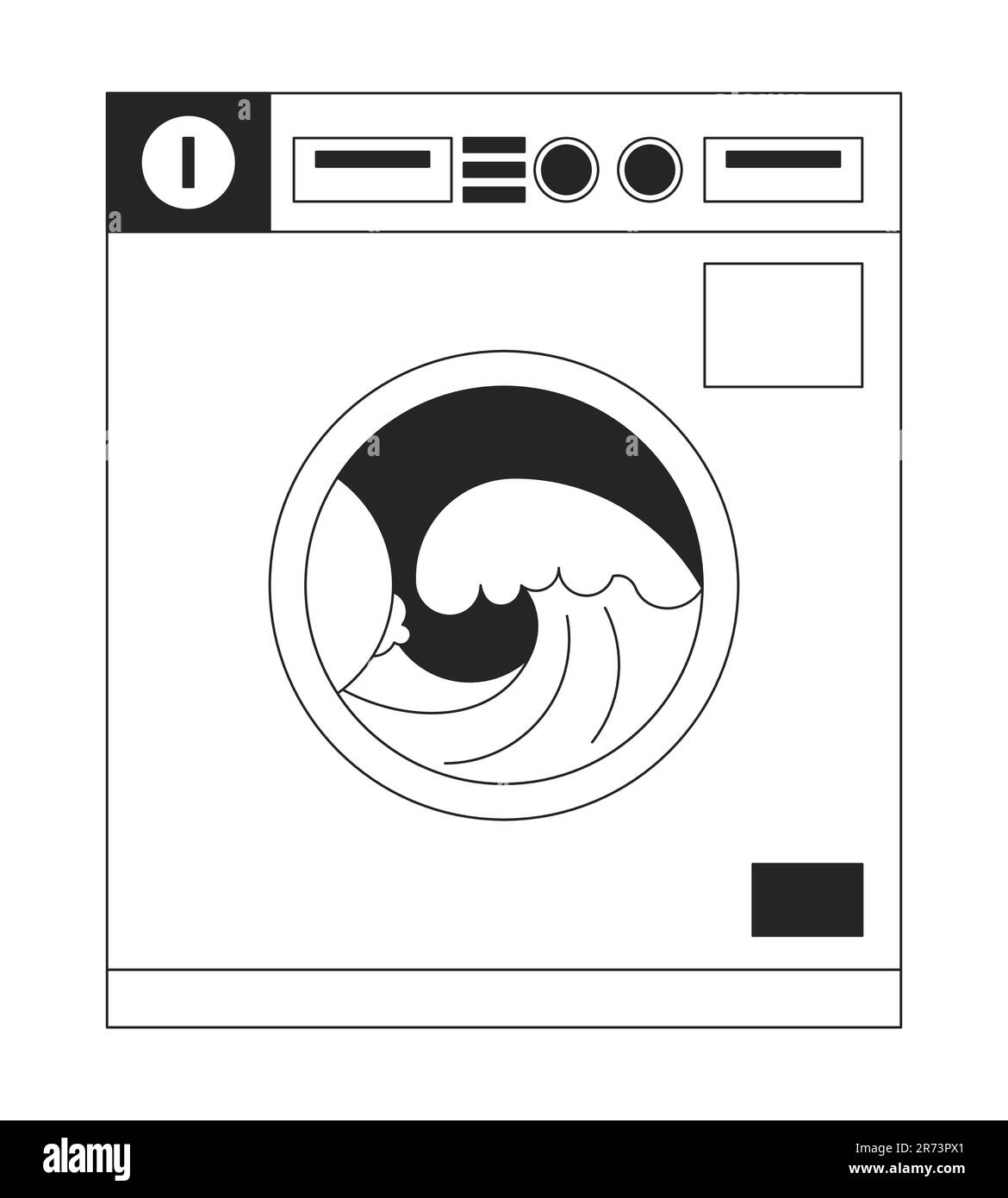 Coin operated washing machine with ocean waves line art vector cartoon icon Stock Vector