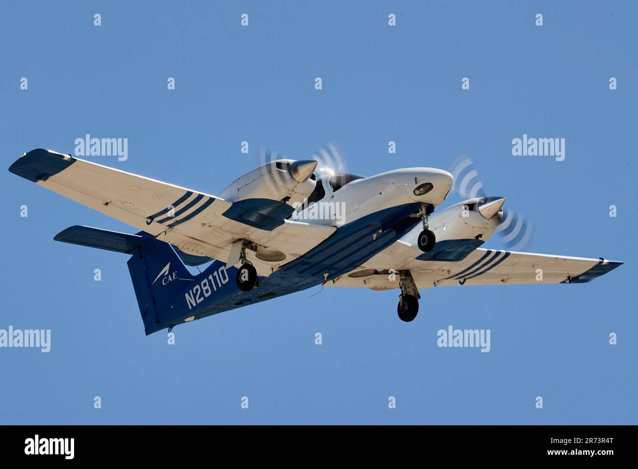 Palm Springs, California, USA. 12th June, 2023. A Piper Seminole from Oxford Avaition Academy Phoenix landing in Palm Springs. (Credit Image: © Ian L. Sitren/ZUMA Press Wire) EDITORIAL USAGE ONLY! Not for Commercial USAGE! Stock Photo
