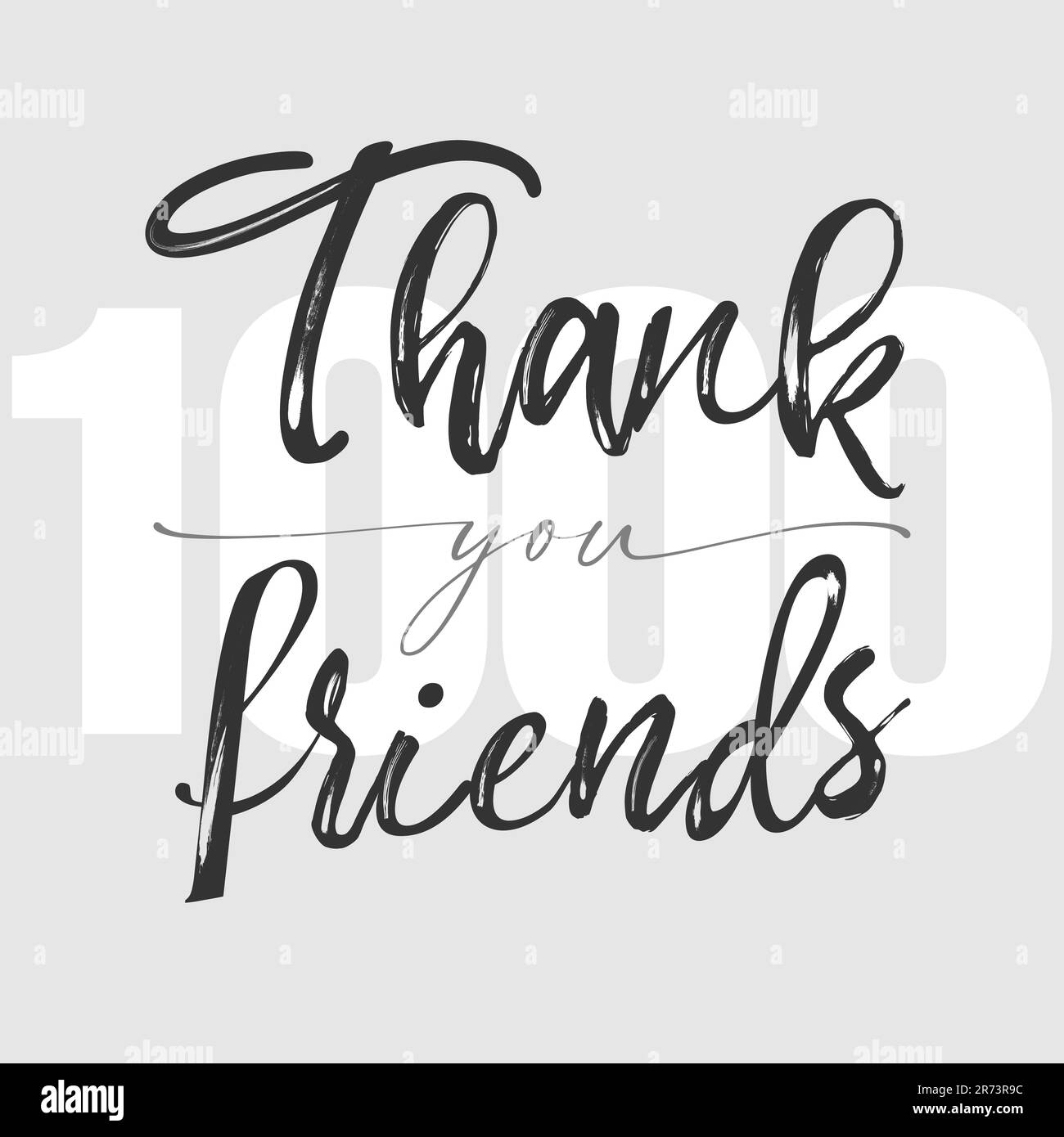Thank you 1000 friends. Promotion poster. Thanks card for social media subscribers or network followers. Black and white graphic style. 1 000 web like Stock Vector