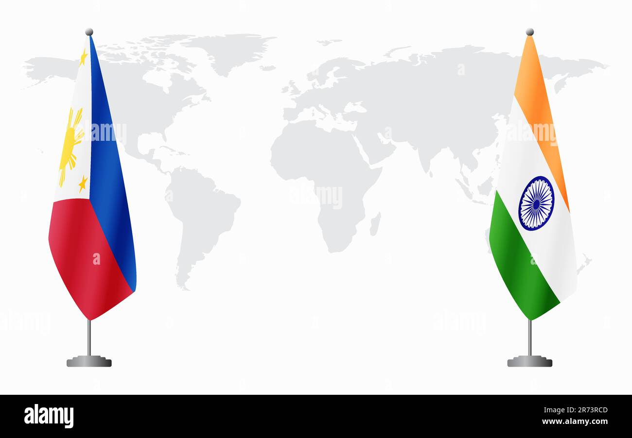 Philippines and India flags for official meeting against background of