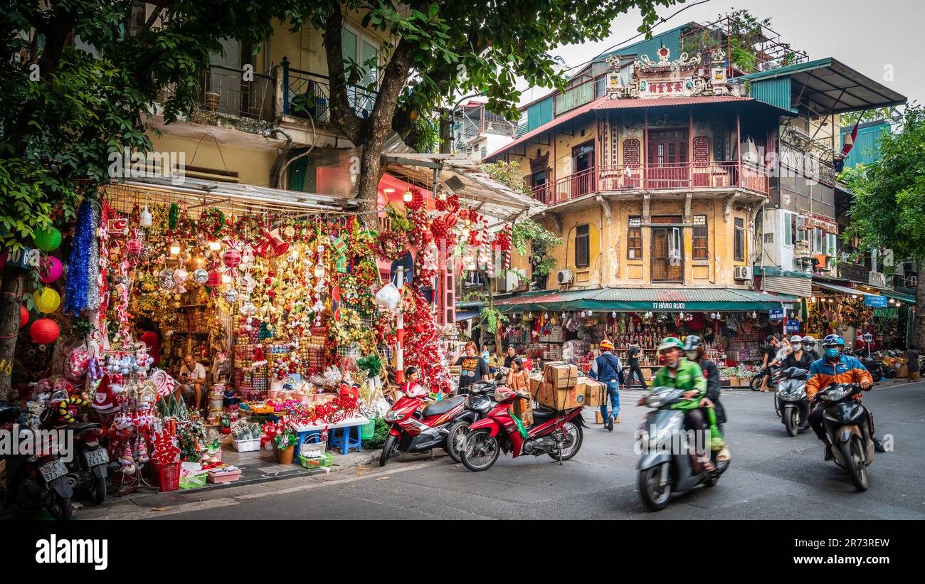 Hanoi, Vietnam, November 14, 2022: Brightly lit display of a Christmas ...