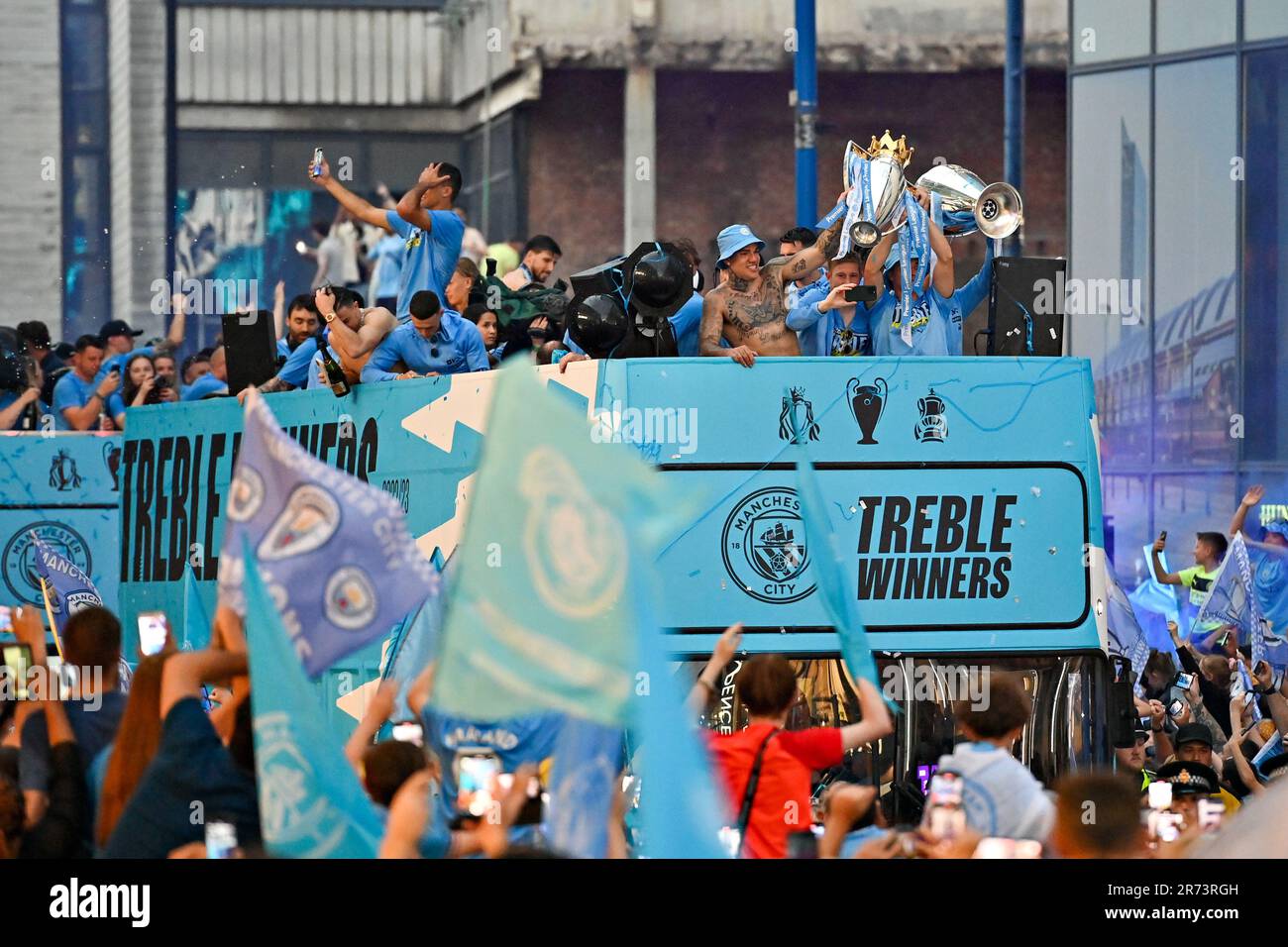 Manchester UK 12th June 2023 The Manchester City Players Lift The manchester-uk-12th-june-2023-the-manchester-city-players-lift-the