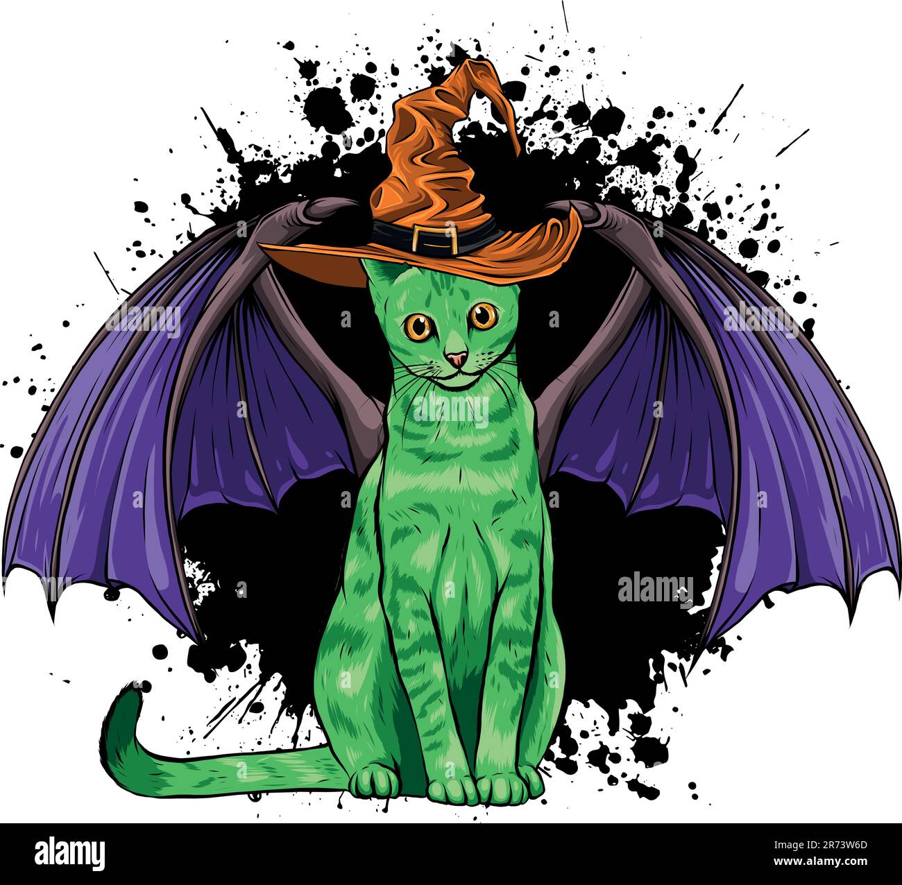 Halloween black cat. Vector animal isolated on white background. Witch