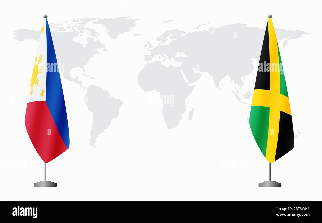 Philippines and Jamaica flags for official meeting against background