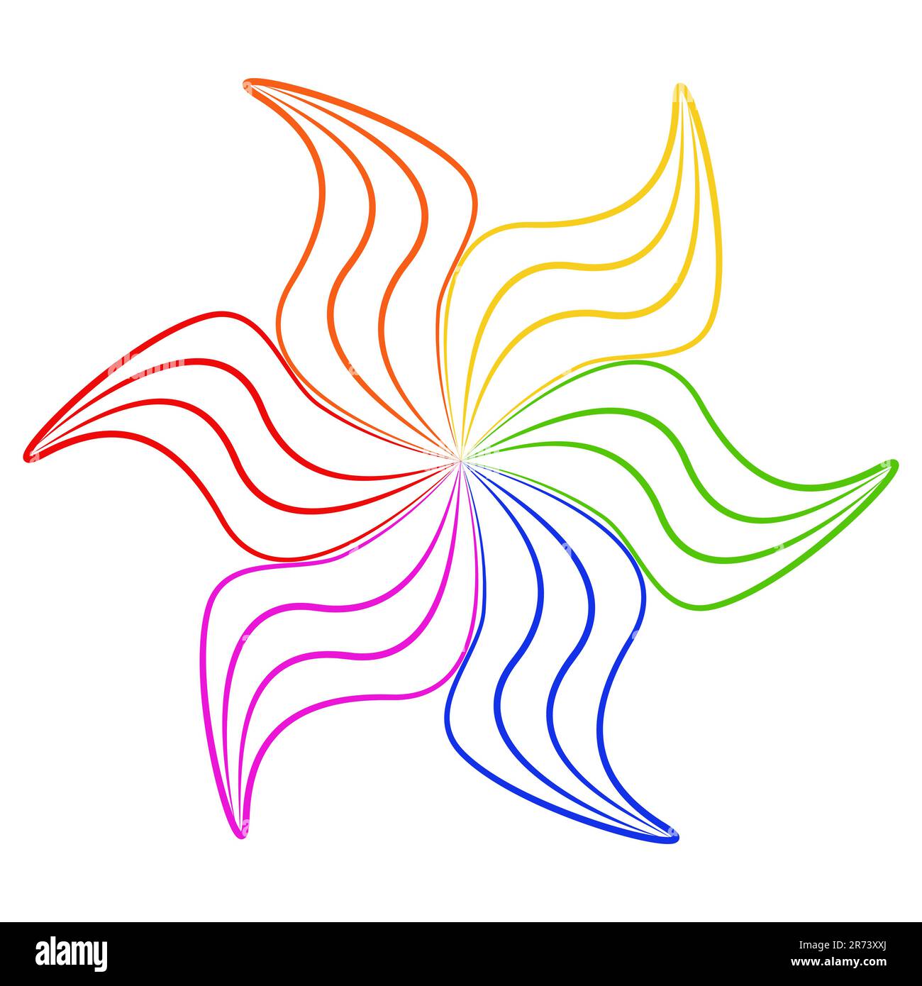 Decorative rainbow abstract pattern Optical illusion Outline doodle flower like sun and fire LGBTQ+ symbol Simple line element Multi-colored contour Stock Vector