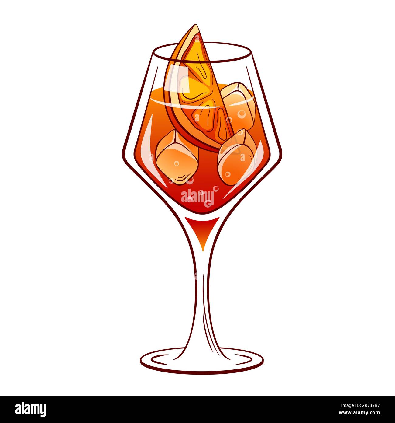 Campari spritz cocktail in glass with ice and slice of orange. Summer