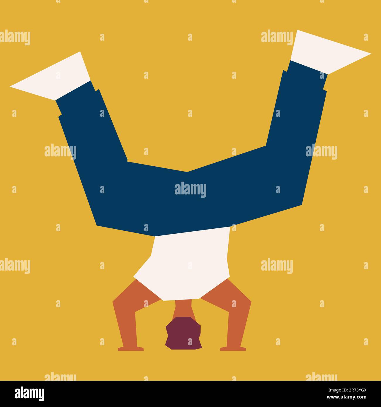 Boy doing headstand dancing breakdance. Cubism art. Vector illustration Stock Vector