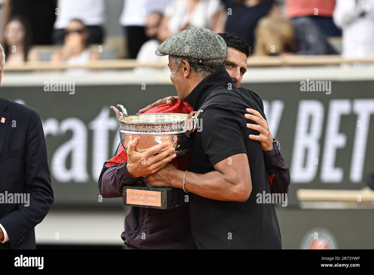 Novak Djokovic and Yannick Noah during the French Open final, Grand Slam  tennis tournament on June 11, 2023 at Roland Garros stadium in Paris,  France. Photo Victor Joly / DPPI - Photo:
