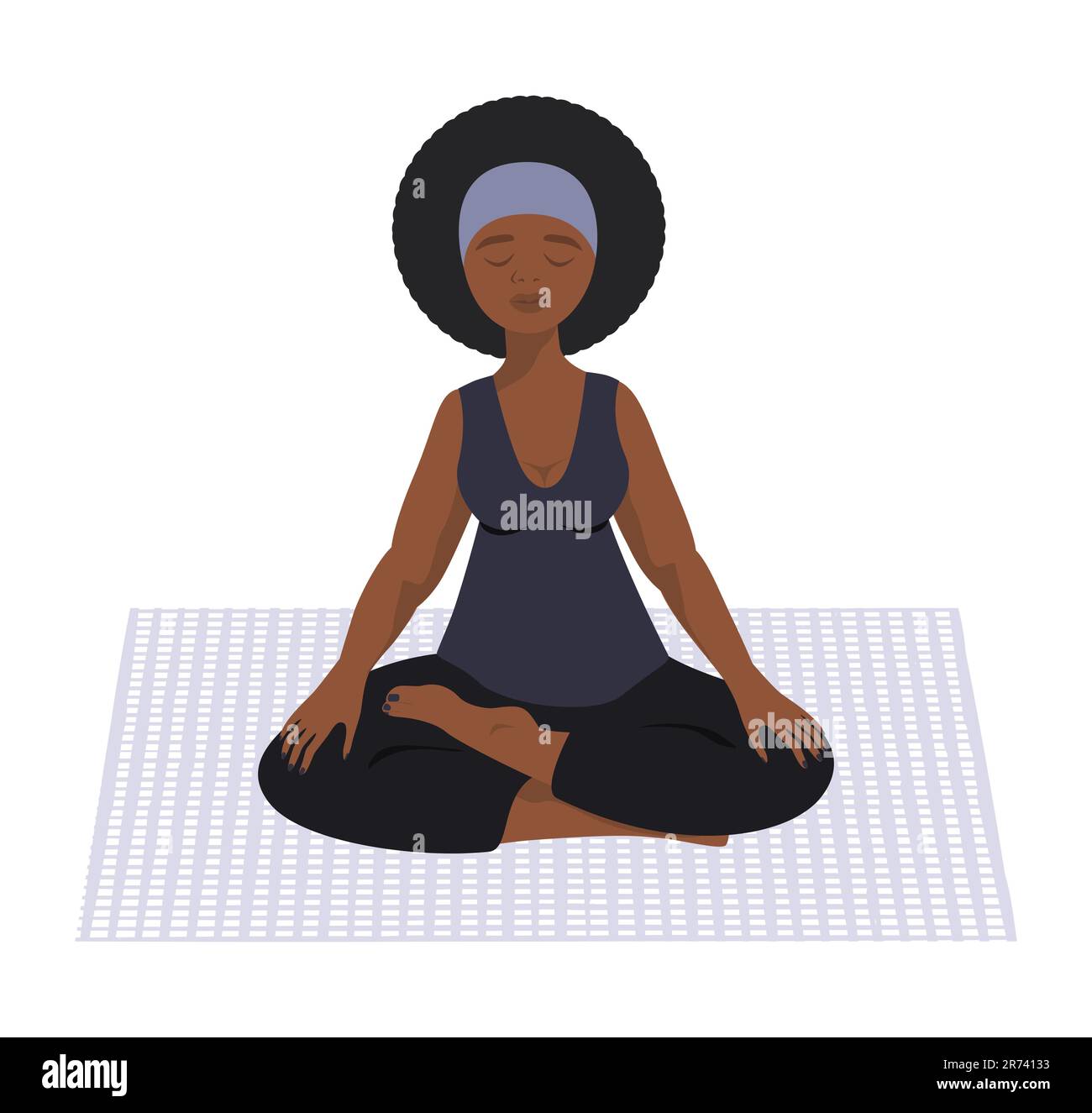 African beautiful woman practicing lotus asana.  Vector illustration Isolated on white background Stock Vector