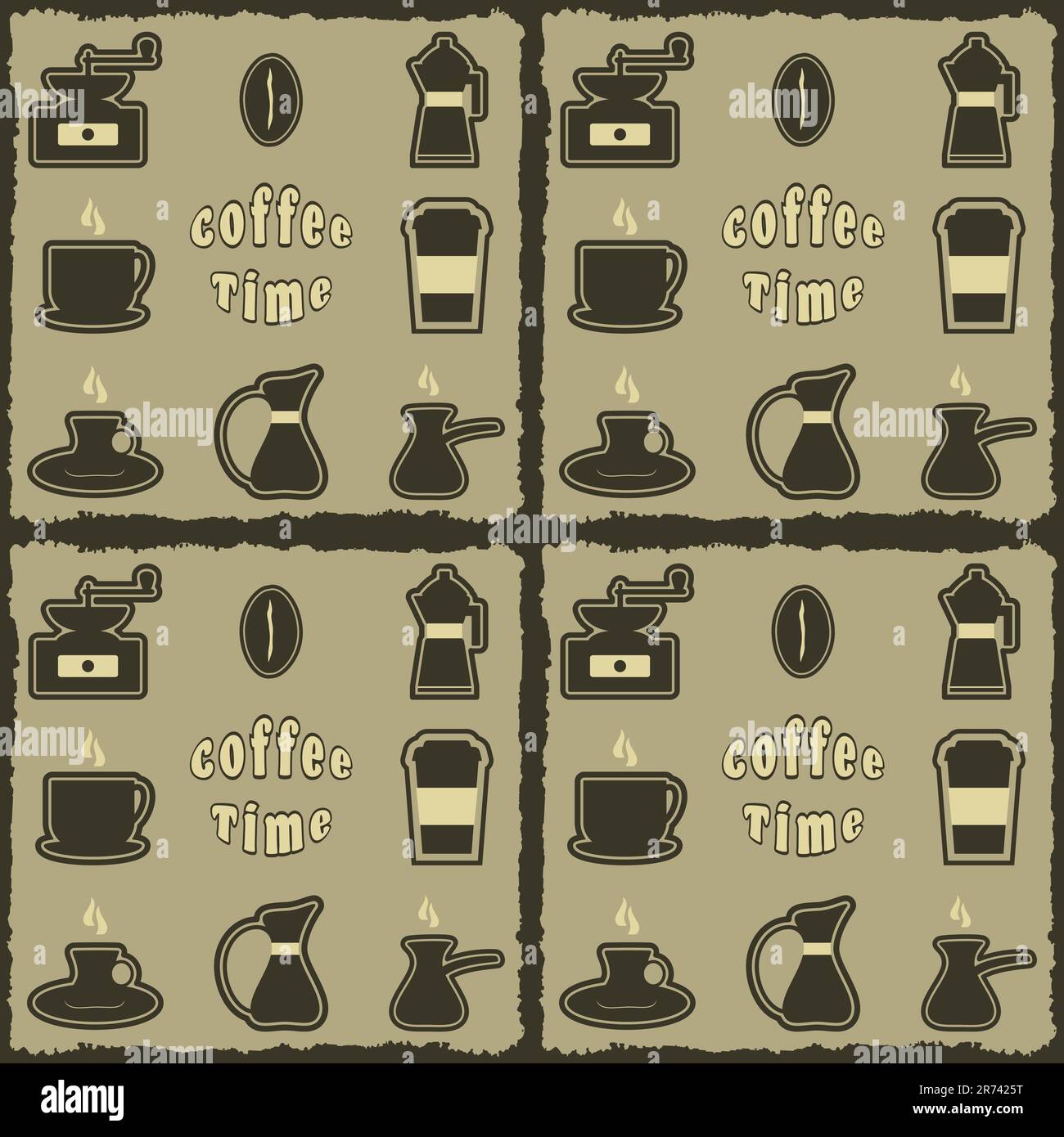 Coffee collection Seamless pattern Decoration for showcase, corporate identity Vector illustration on grunge background Stock Vector