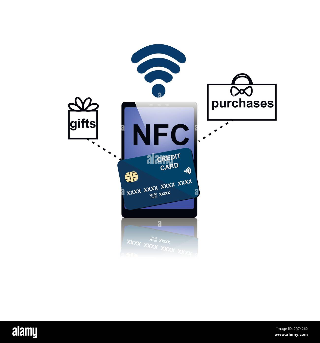 Infographics with phone and NFC. Mobile phone, NFC mobile phone payment