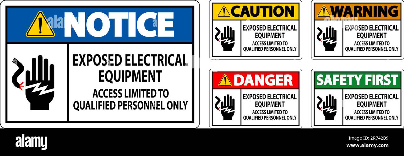 Danger Sign Exposed Electrical Equipment, Access Limited To Qualified Personnel Only Stock Vector