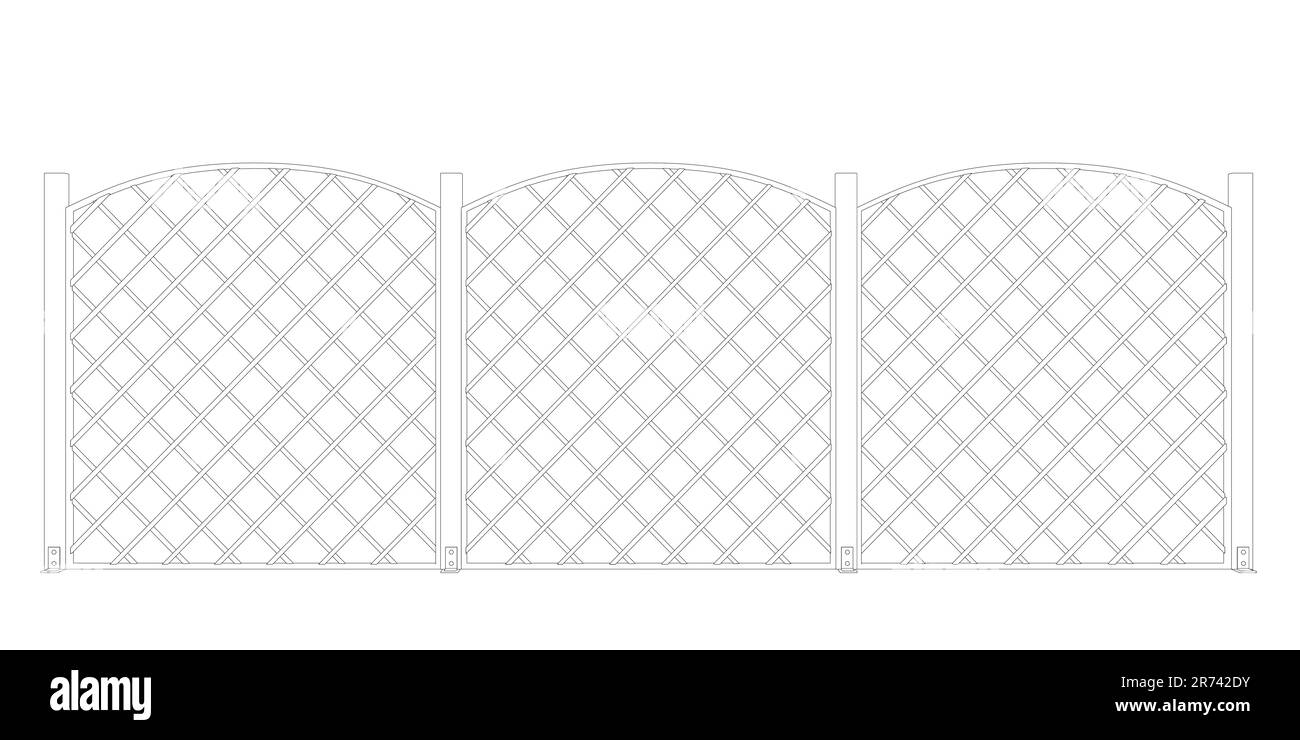 Contour Chain link fence. Metal Wire Fence. Outline Wire grid construction. Creative vector illustration of chain link fence wire mesh steel metal.. Stock Vector