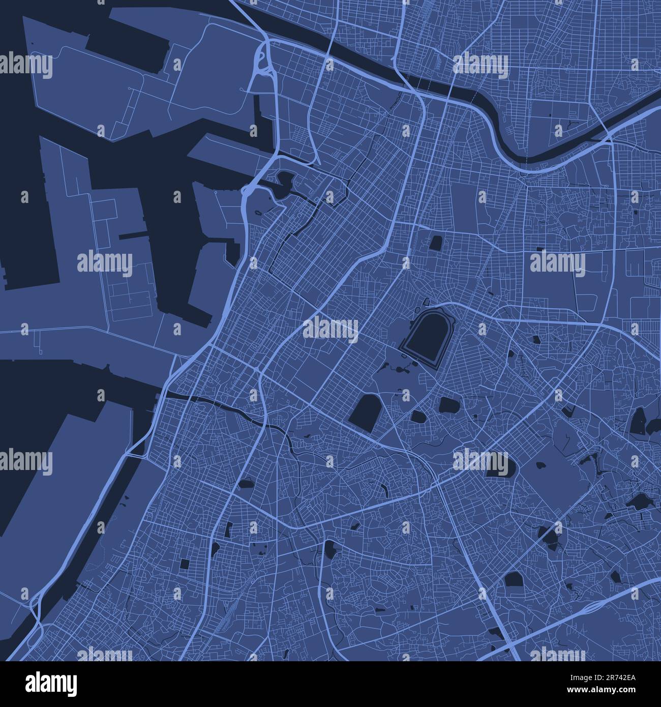 Detailed map poster of Sakai city administrative area. Blue skyline ...