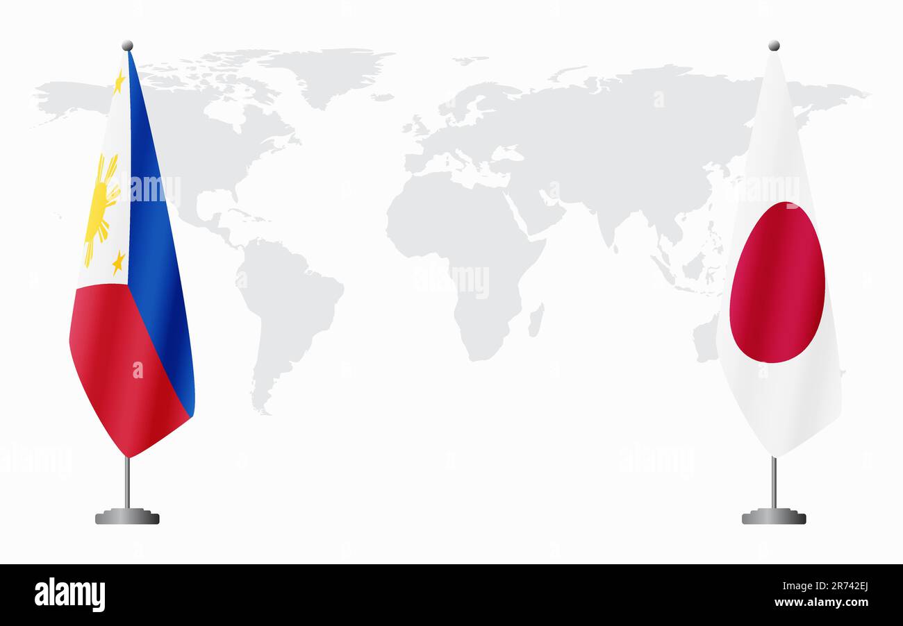 Philippines and Japan flags for official meeting against background of