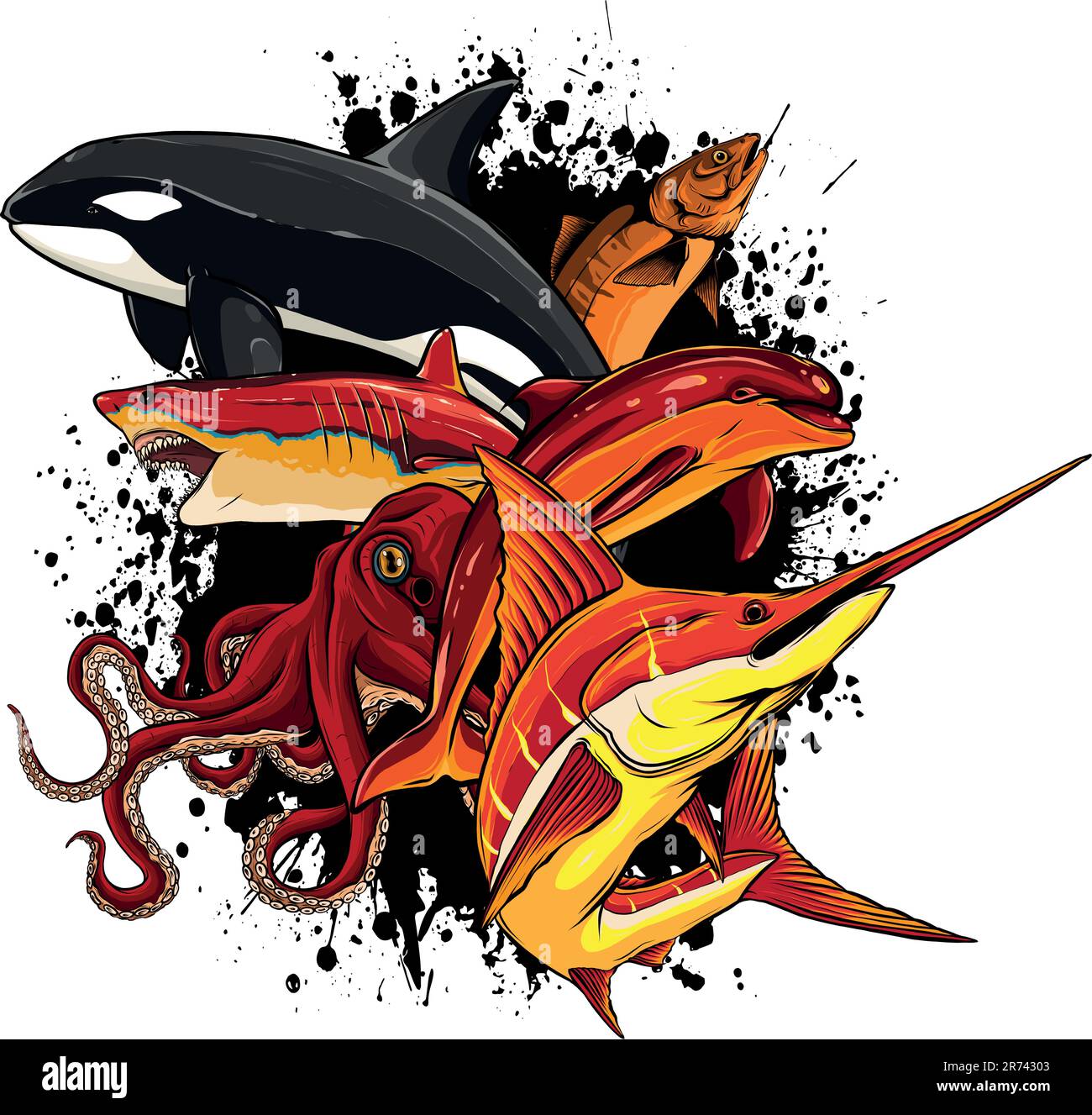 Set of different types of sea animals illustration Stock Vector Image