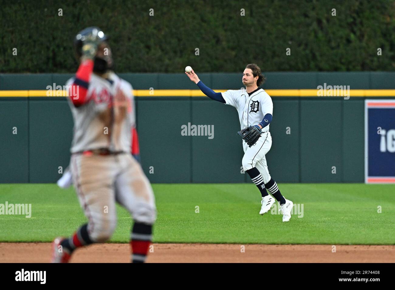 Detroit Tigers' Zach McKinstry throws to first base during a baseball game  against the Tampa Bay Rays Saturday, April 1, 2023, in St. Petersburg, Fla.  (AP Photo/Scott Audette Stock Photo - Alamy