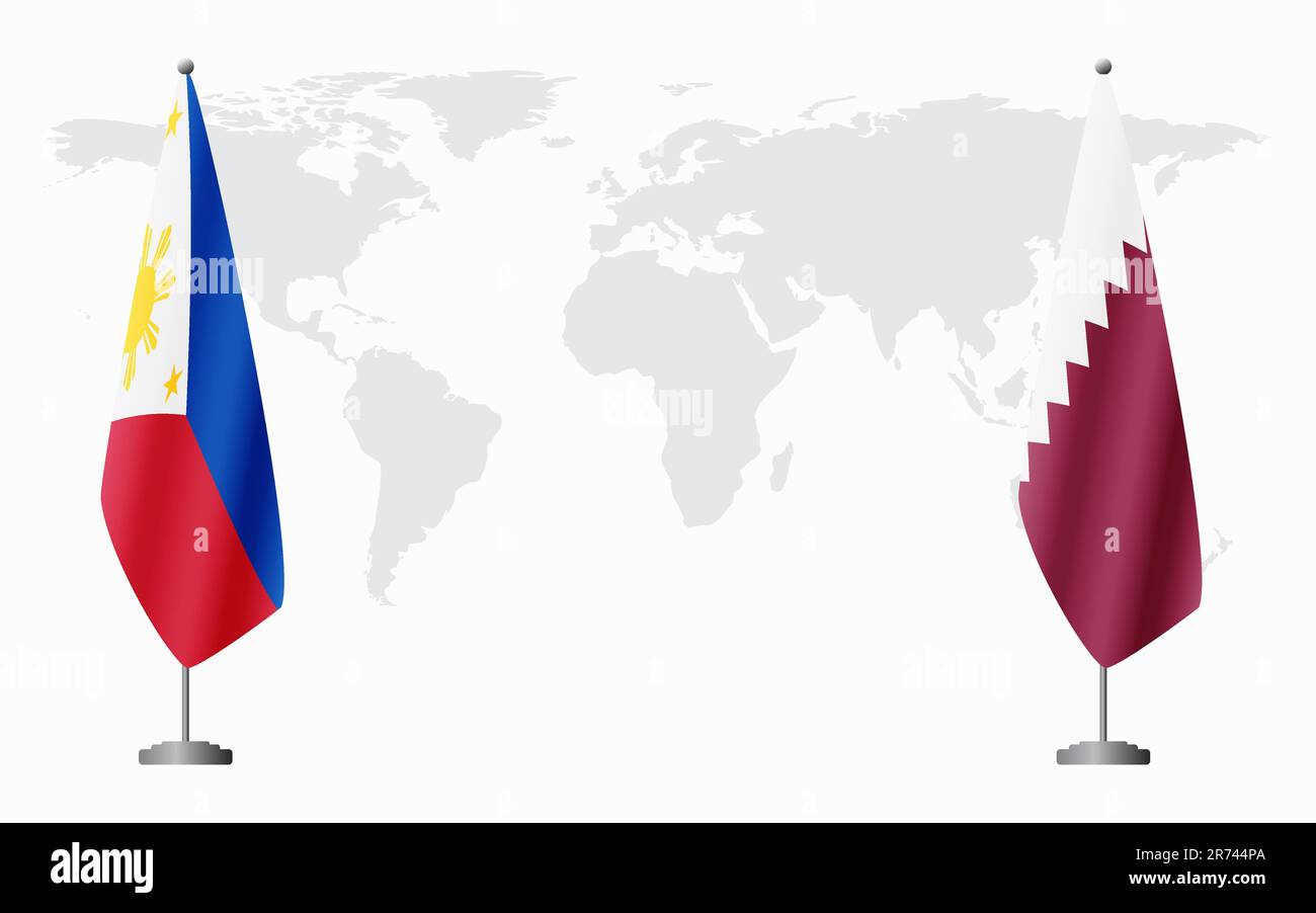 Philippines and Qatar flags for official meeting against background of