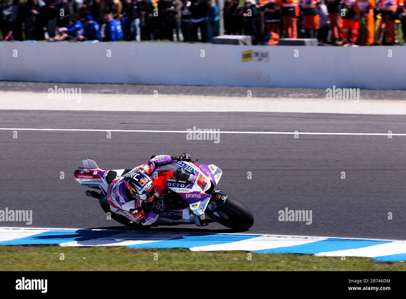 PHILLIP ISLAND, AUSTRALIA - OCTOBER 16: Johann Zarco of France on the  Pramac Racing Ducati during the MotoGP race at The 2022 Australian MotoGP  at The Phillip Island Circuit on October 16,